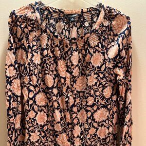Lucky Brand Women’s Size Small Floral Blue/Gold Blouse Long Sleeve Boho Style